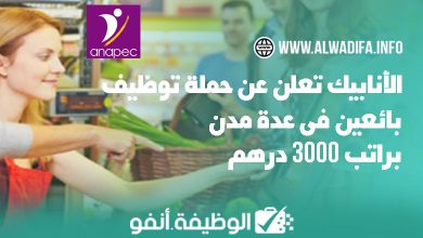 الأنابيك تعلن عن حملة توظيف بائعين في عدة مدن براتب 3000 درهم